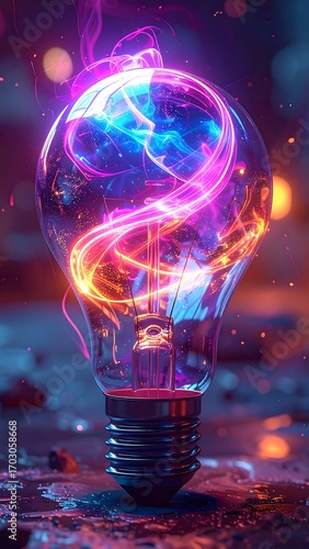 Vibrant lightbulb, glowing energy