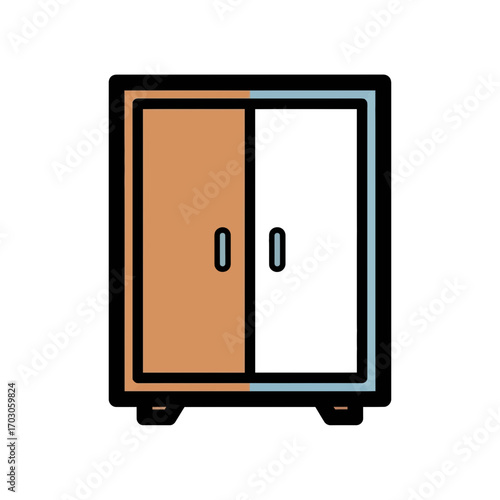 Wooden closet stores items indoors digitally