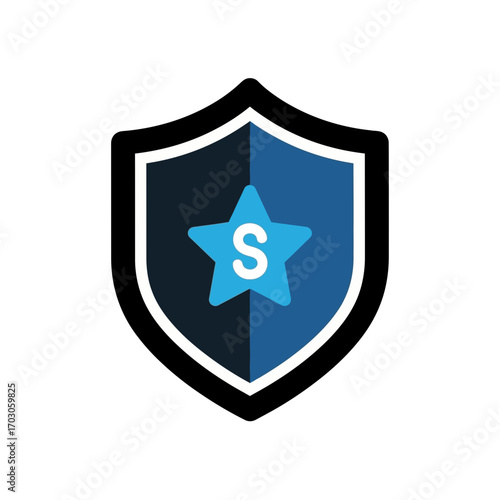 Blue star protects behind shield graphic icon