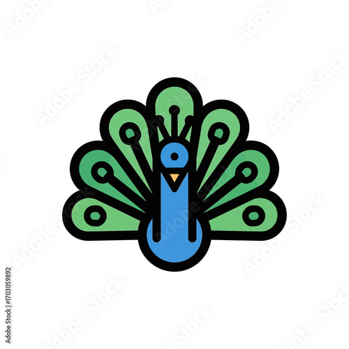 Vibrant peacock spreads feathers isolated design icon