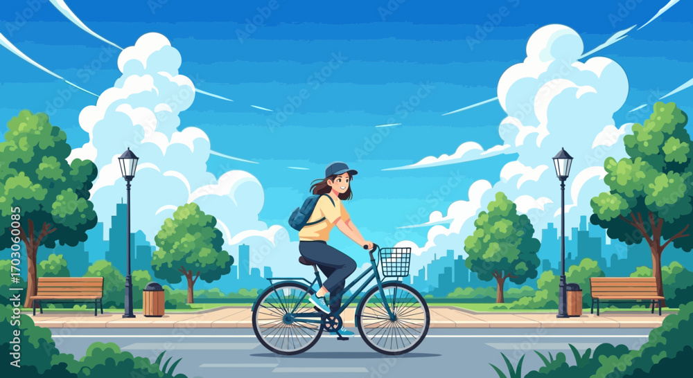 Fototapeta premium woman riding a bike