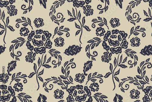 Ikat floral paisley embroidery seamless pattern on background. Ikat ethnic flower oriental pattern traditional. Aztec style abstract vector illustration. design for ikat floral fashion fabric,clothing