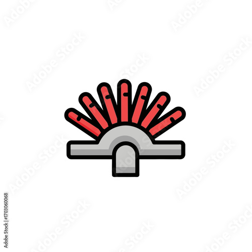 Red object unfolds grey device flatly graphic