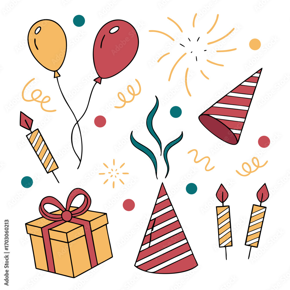 Obraz premium Party set with balloons and gifts