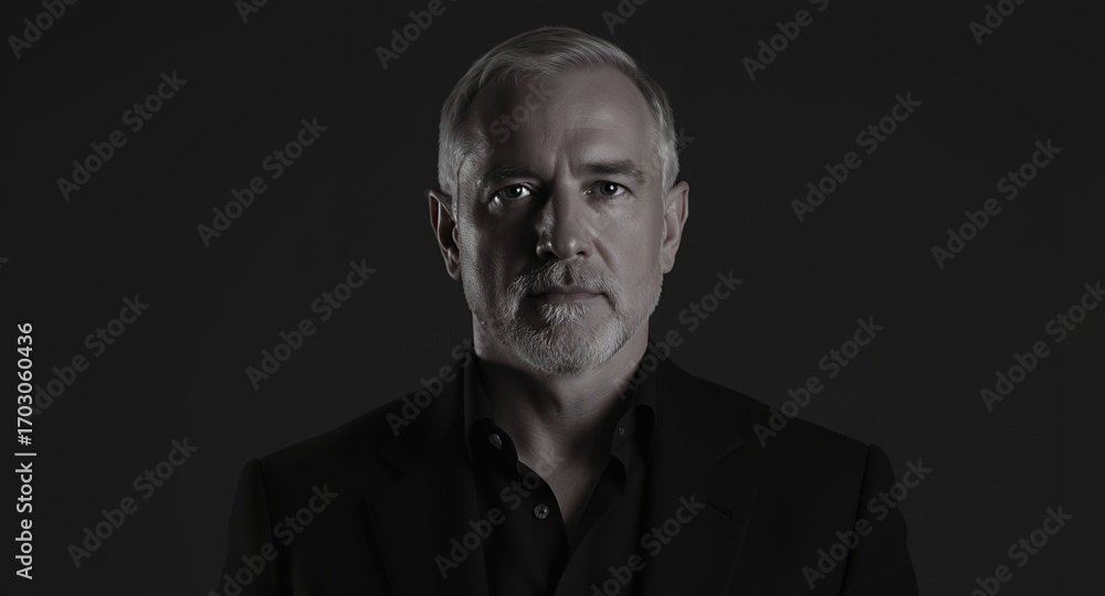 Obraz premium Studio Portrait of a Mature Man in a Suit, Serious Expression