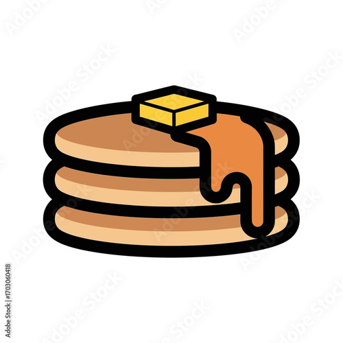 Stack pancakes drizzled syrup flat surface food image