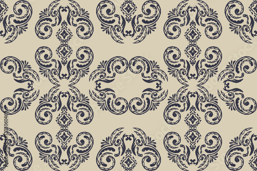 Carpet ikat floral pattern,fabric pattern on navy blue background vector illustration.Ikat ethnic oriental embroidery.Aztec style,abstract background.design for texture,clothing,decoration,carpet,rug.