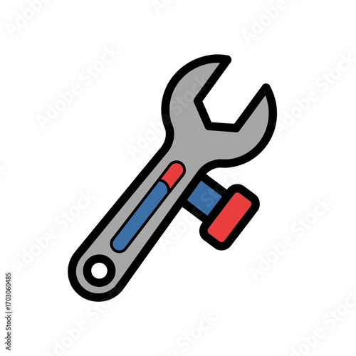 Wrench tightens fastener tool illustration cutout style