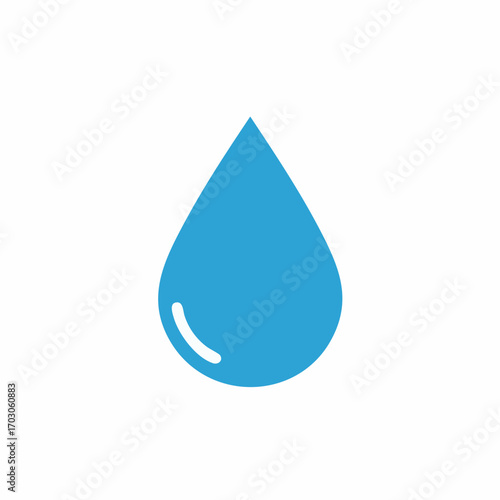 Simple vector graphic of a single, bright blue water droplet on a white background.
