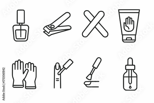 Minimalist line icons of hand and nail care products