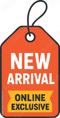 New arrival online exclusive tag design for product promotion and marketing.