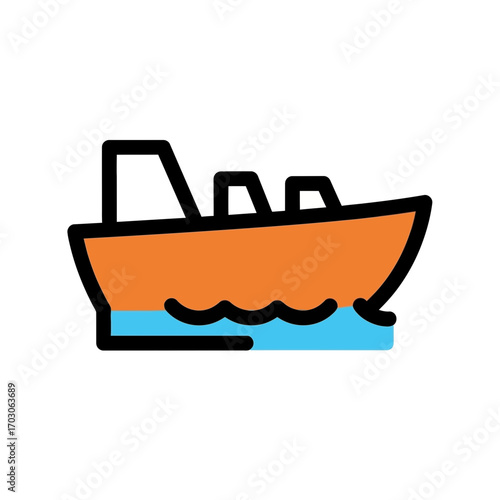 Stylized boat floats blue water calm seas graphic