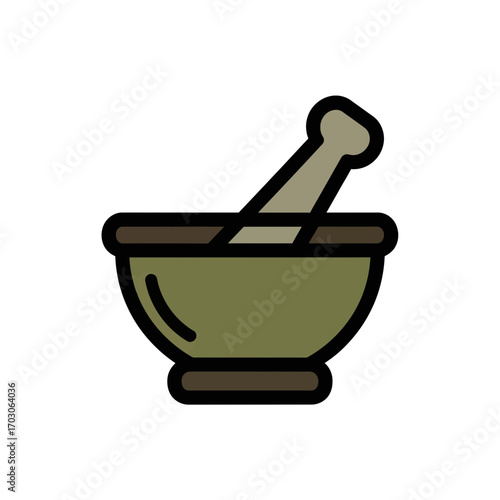 Mortar pestle grinds herbs isolated icon