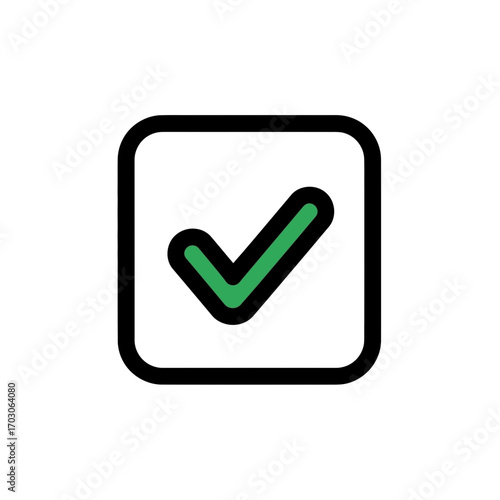 Green checkmark confirms choice square vector white