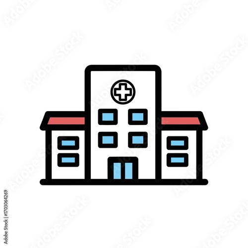 Hospital building stands front medical care scene graphic