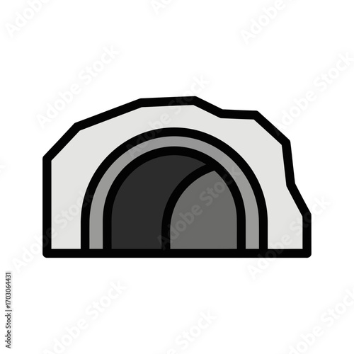 Cave entrance stands isolated gray scale graphic