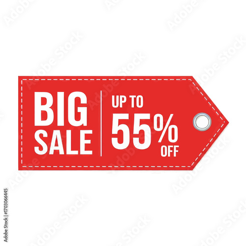 Red tag announcing a big sale with up to 55% off.