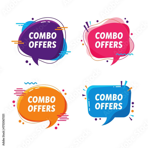 Colorful combo offers speech bubbles with text, perfect for advertising and promotions.