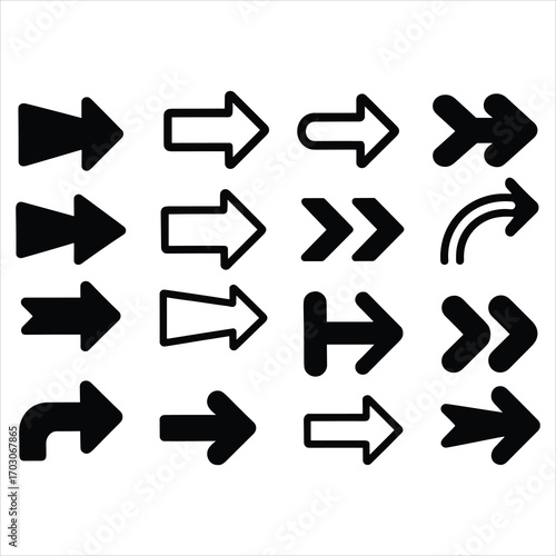 Arrow Icon Set Vector Direction, Navigation, Pointer, Symbol Illustration