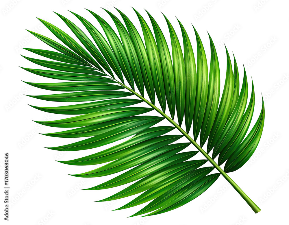 Fototapeta premium Vibrant green palm frond, detailed veins