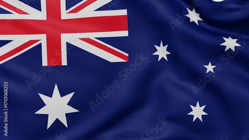 Dynamic Australian flag waving in the wind, symbolizing national pride and global connection.