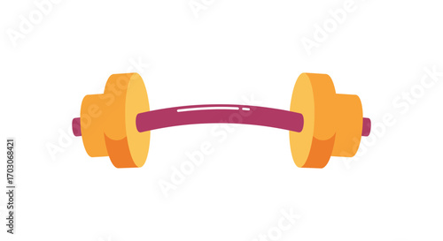 a colorful dumbbell with orange weights and purple handle