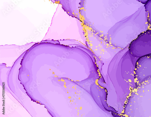 Abstract purple and gold marbled design.