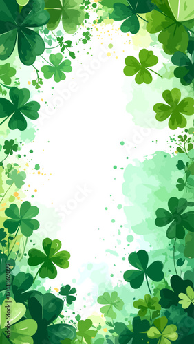 Vibrant green shamrock and clover border for St Patricks Day celebration.