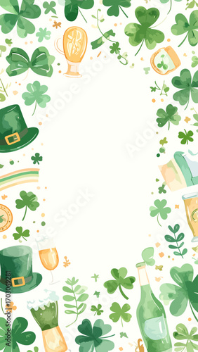 St Patricks Day themed frame with green shamrocks and hats.