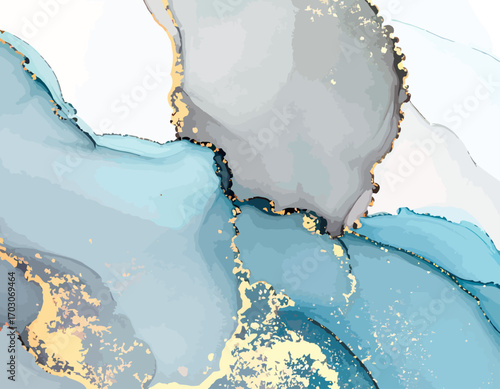 Abstract Watercolor Art with Gold Accents and Fluid Design.