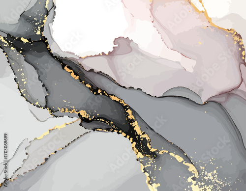 Elegant Abstract Alcohol Ink Art with Gold Veins.