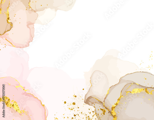 Elegant abstract alcohol ink art with golden glitter accents and soft pastel colors.