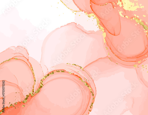 Abstract pink and gold marbling design.