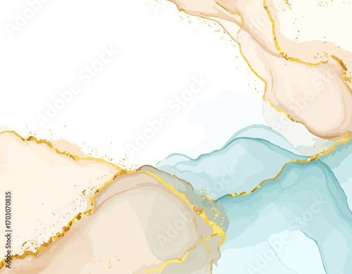 Abstract painting with gold accents.
