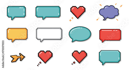chat bubbles hearts and shapes in vibrant colors