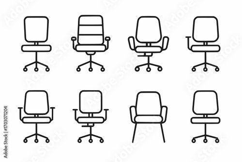 Minimalist line icons of office chairs and seating