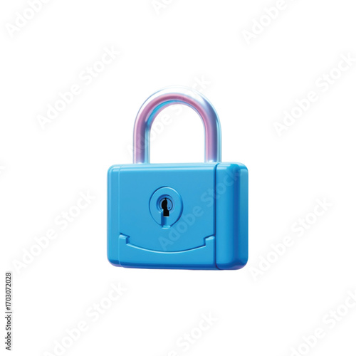 A vibrant blue padlock with a silver shackle and keyhole, depicted in a clean, stylized 3D render on a white background.