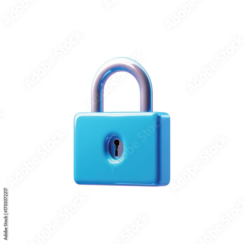 A vibrant, glossy, and detailed 3D rendering of a bright blue padlock.