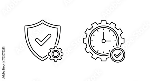 Vector illustration of set of two line art icons representing security and time management