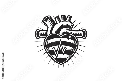 Heartbeat Heart Veins, Artery, Pulse, Heart on White Background