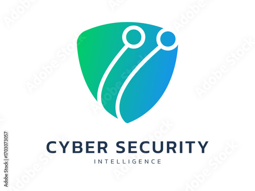 Cyber security intelligence data protection with overlapping curved network lines in shield shape technology vector logo design concept. Abstract shield security icon logotype for ID ui, identify, web