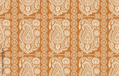 floral pattern vintage ethnic modern embroidery texture boho design vector illustration hand drawn pink flower motif branches leaves wallpaper seamless background border.