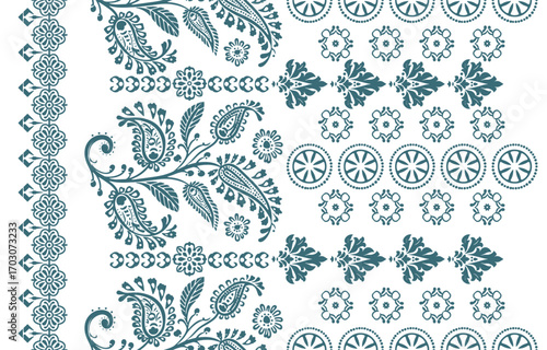 floral pattern vintage ethnic modern embroidery texture boho design vector illustration hand drawn pink flower motif branches leaves wallpaper seamless background border.