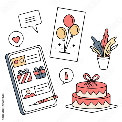 Birthday party elements illustration