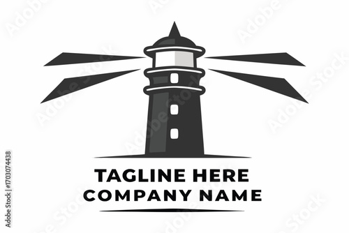 Lighthouse with Rays and White Background Design