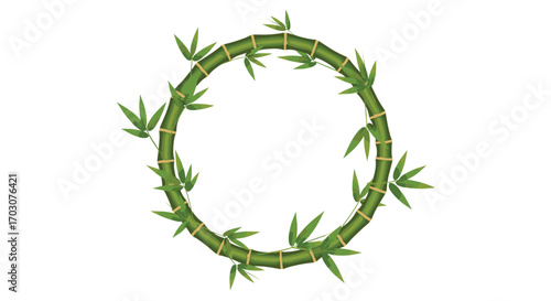 Beautiful green bamboo ring decorated with delicate leaves perfect for natural themed designs and artistic projects
