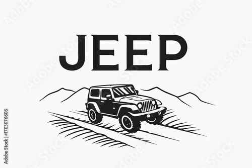 OffRoad Car Logo on Wave with a White Background Design Icon