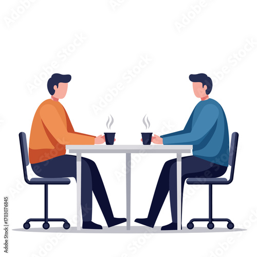 flat 2D vectors Two people having a coffee break discussion at a table