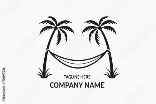 Wallpaper Mural Palm Trees with Hammock Black Silhouette on White Background Torontodigital.ca