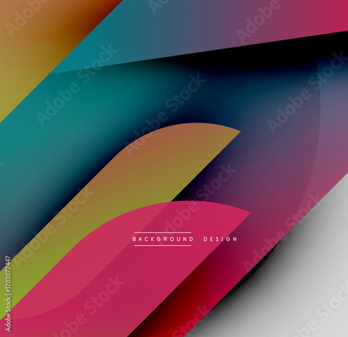 Abstract colorful design. Overlapping shapes create dynamic visual effect. Gradient hues blend smoothly, modern aesthetic.